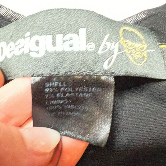 Desigual by Lacroix Dress Floral Print Sheer Sleeveless Size Medium Black Stretc - Picture 5 of 11